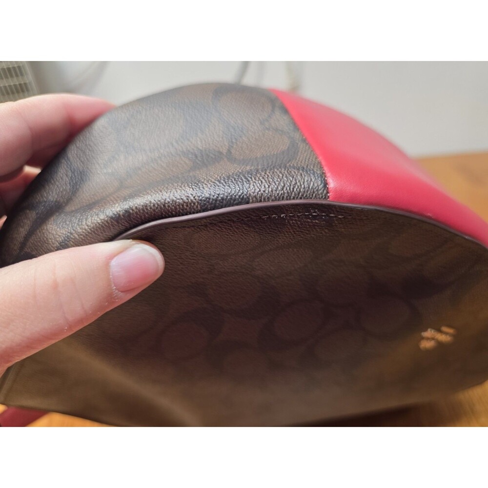 Coach F39527 Elle Hobo Shoulder Brown Signature Coated Canvas Red Leather - Picture 5 of 15
